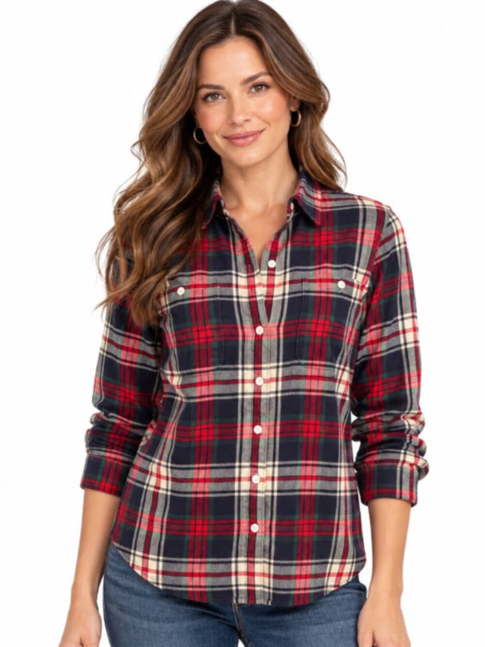 Ralph Lauren Red Navy Plaid Button-Down Shirt M Preppy Western